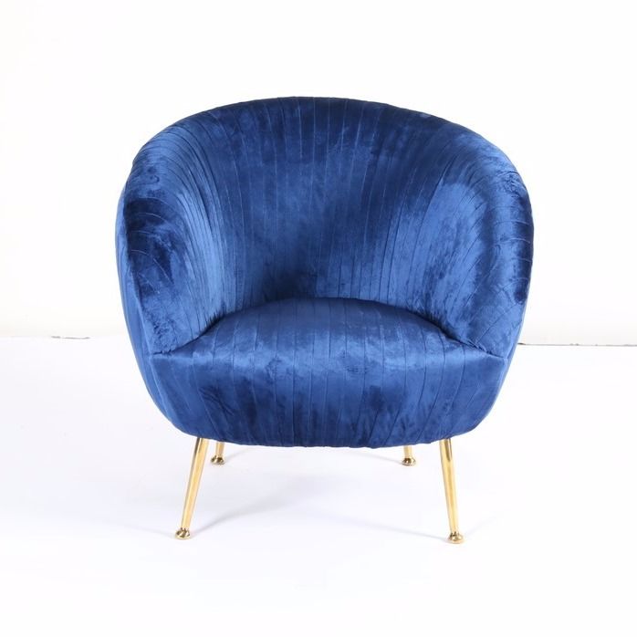 Modern Dark Blue Velvet Accent Armchair 75cm Height