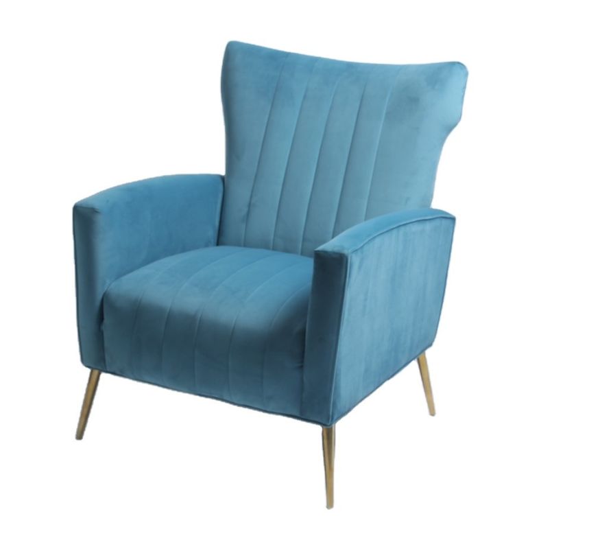 Modern Blue Velvet Armchair With Stainless Steel Legs