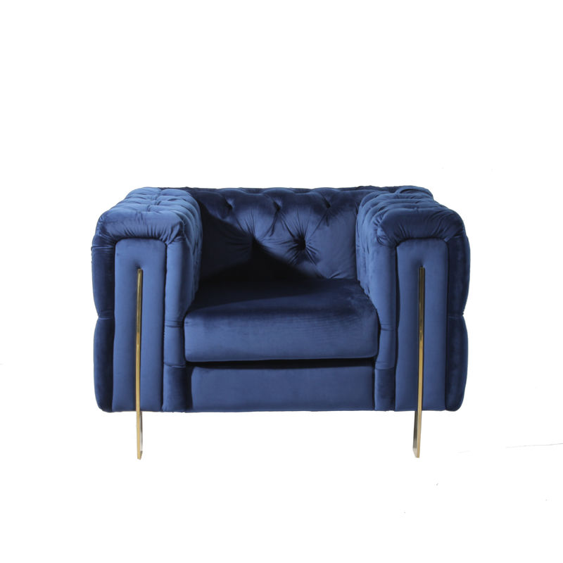 L108cm Comfortable Royal Blue Velvet Chair Button For Living Room