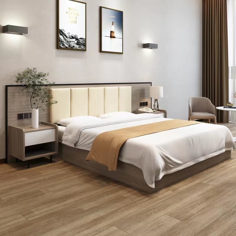 Luxury style solid wood Upholstered fabric hotel bedroom furniture