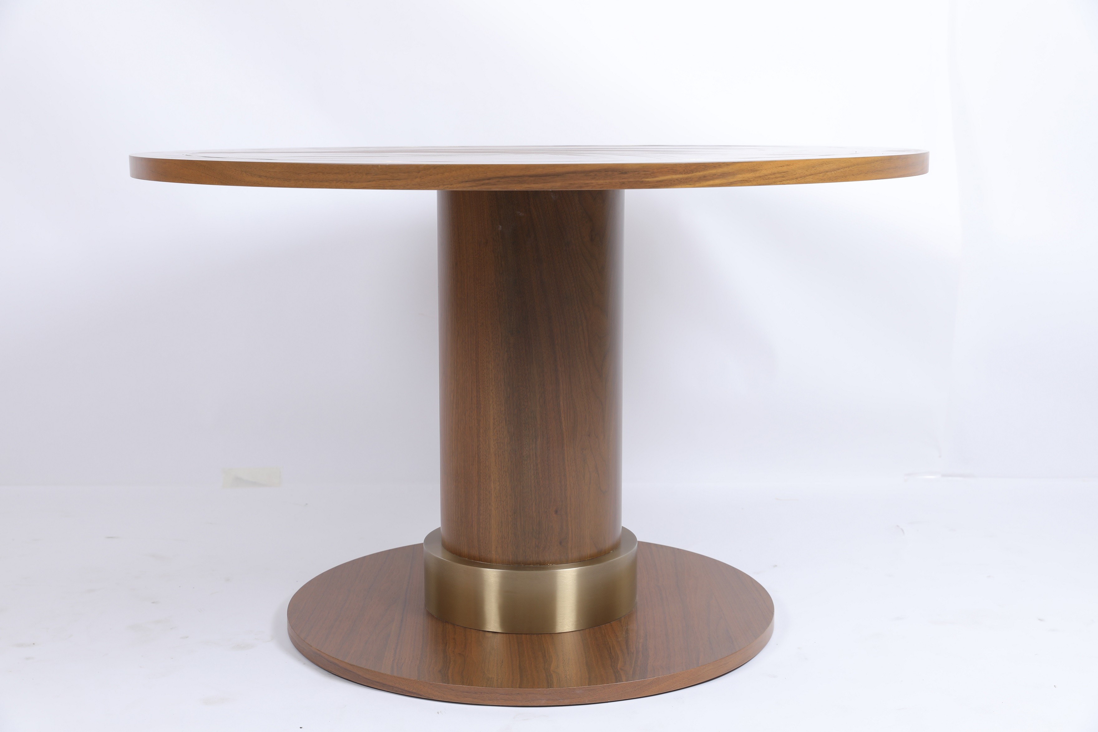 White Oak Veneer Metal Inlay Border Dining Table Pedestal Base With