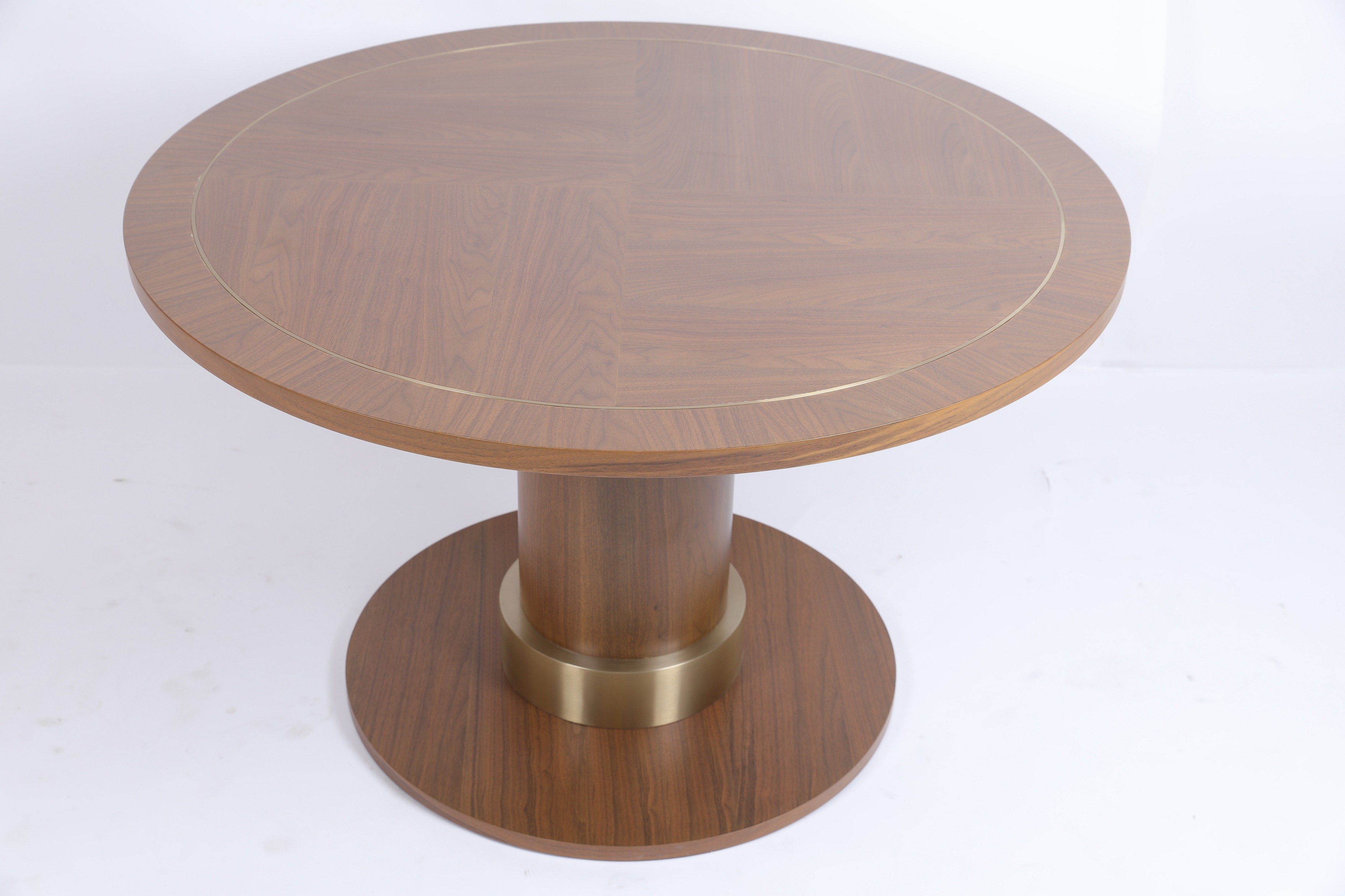 White Oak Veneer Metal Inlay Border Dining Table Pedestal Base With