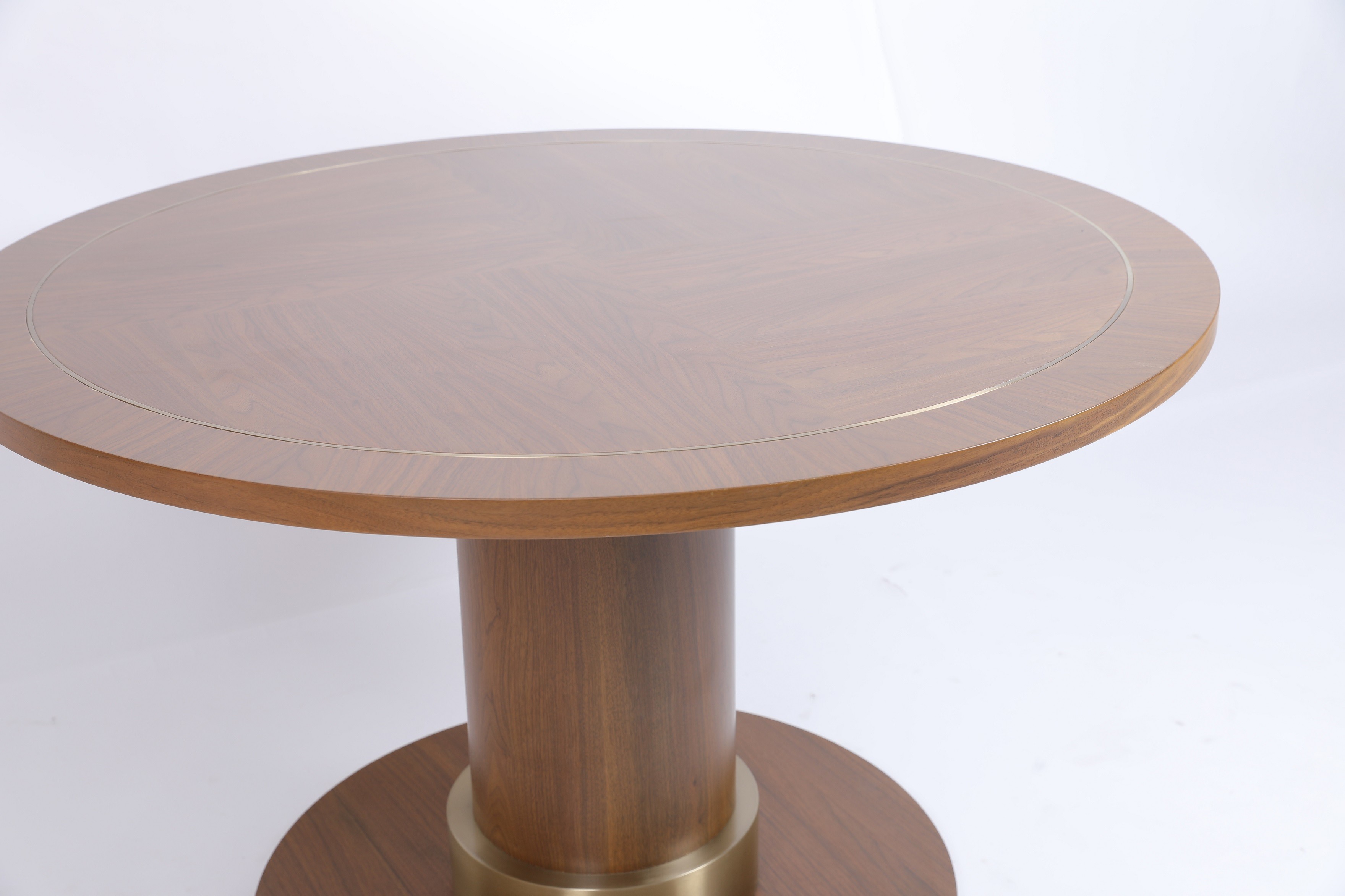 White Oak Veneer Metal Inlay Border Dining Table Pedestal Base With