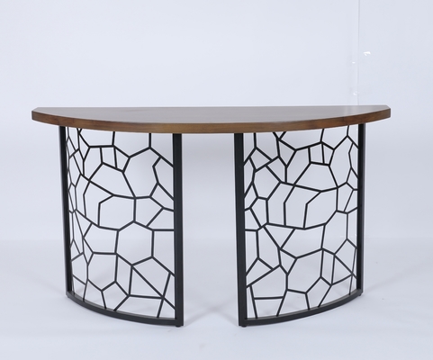 Good price Custom Curved Front Console Table With Wood Top And Decorative Iron Base online