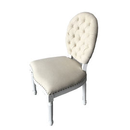 Good price French style vintage natural oak white wood frame fabric dining chair online