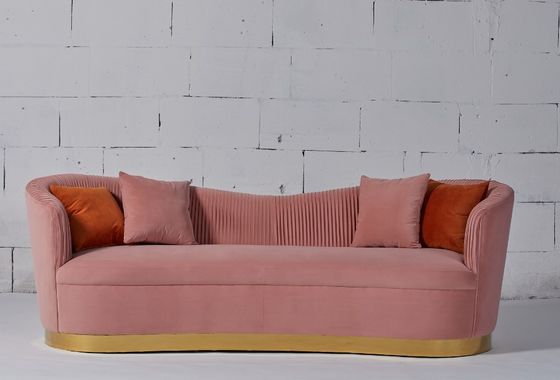 Good price Pink Velvet Fabric Living Room Sofa With Gold Stainless Steel Base online
