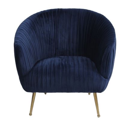 Good price Modern Blue 88CM Velvet Fabric Armchair With Stainless Steel Legs online