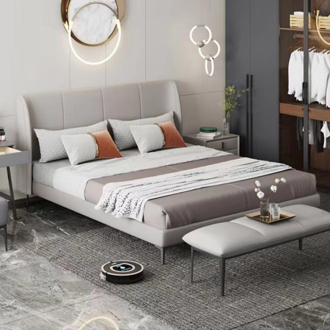 Twin Bed Luxury Hotel Bedroom Furniture With Solid Wood Leather Bed 1