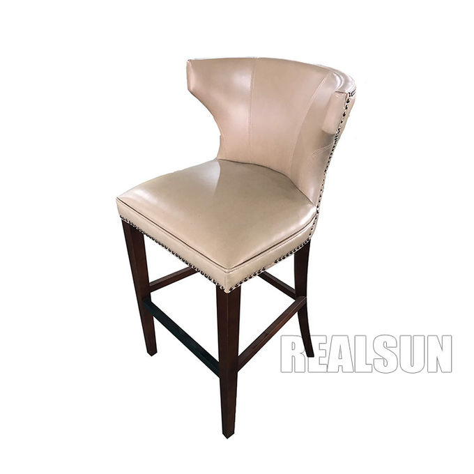 Solid Wood Modern Leather Counter Stool Chairs High Bar With Wooden Back 0